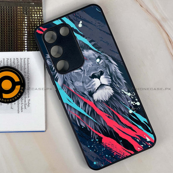 Vivo V30 Lite 4G - Abstract Animated Lion -  Premium Printed Metal soft Bumper shock Proof Case