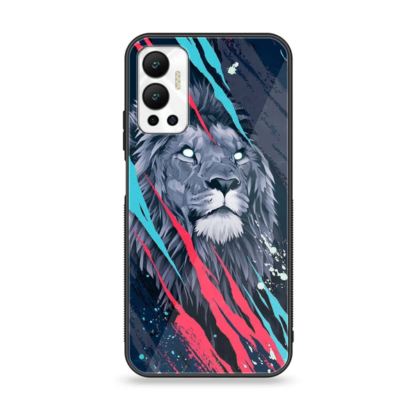 Infinix Hot 12 - Abstract Animated Lion - Premium Printed Glass soft Bumper Shock Proof Case