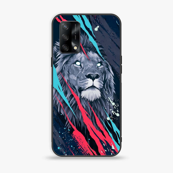 Oppo F19 - Abstract Animated Lion - Premium Printed Glass soft Bumper shock Proof Case