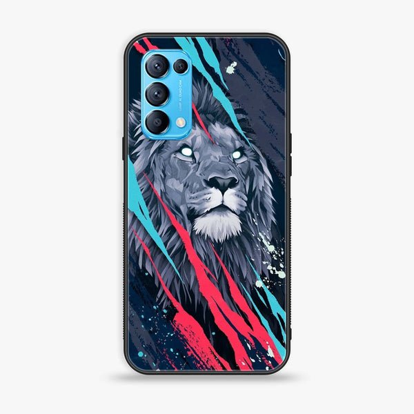 Oppo Reno 5  - Abstract Animated Lion - Premium Printed Glass soft Bumper Shock Proof Case