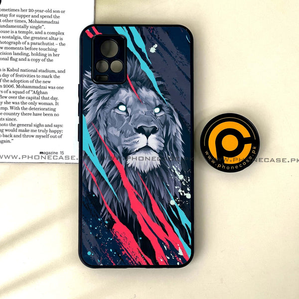 Vivo V20 - Abstract Animated Lion - Premium Printed Glass soft Bumper Shock Proof Case