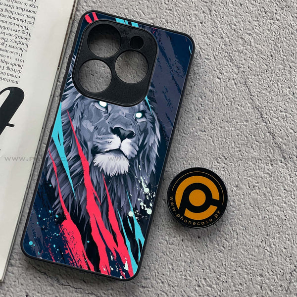 Infinix Smart 8 - Abstract Animated Lion - Premium Printed Glass soft Bumper Shock Proof Case