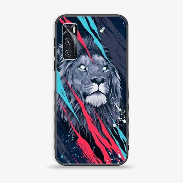 Vivo V20 SE - Abstract Animated Lion - Premium Printed Glass soft Bumper Shock Proof Case