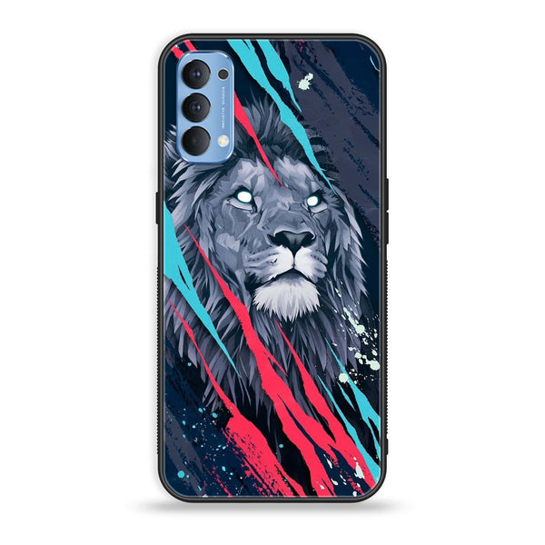 Oppo Reno 4 4G  - Abstract Animated Lion - Premium Printed Glass soft Bumper Shock Proof Case