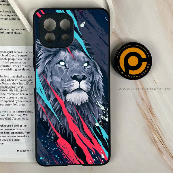 Mi 11 Lite - Abstract Animated Lion - Premium Printed Glass soft Bumper Shock Proof Case