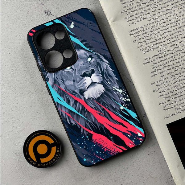 Oppo Reno 13 - Abstract Animated Lion - Premium Metal Printed Soft Bumper Shockproof Case