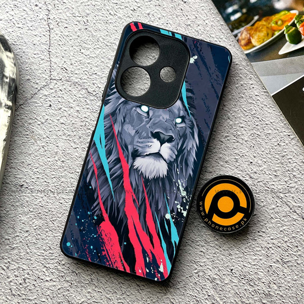 Oppo A3x - Abstract Animated Lion - Premium Printed Glass soft Bumper shock Proof Case