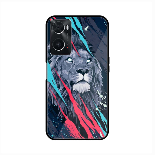 oppo A96 - Abstract Animated Lion - Premium Printed Glass soft Bumper Shock Proof Case