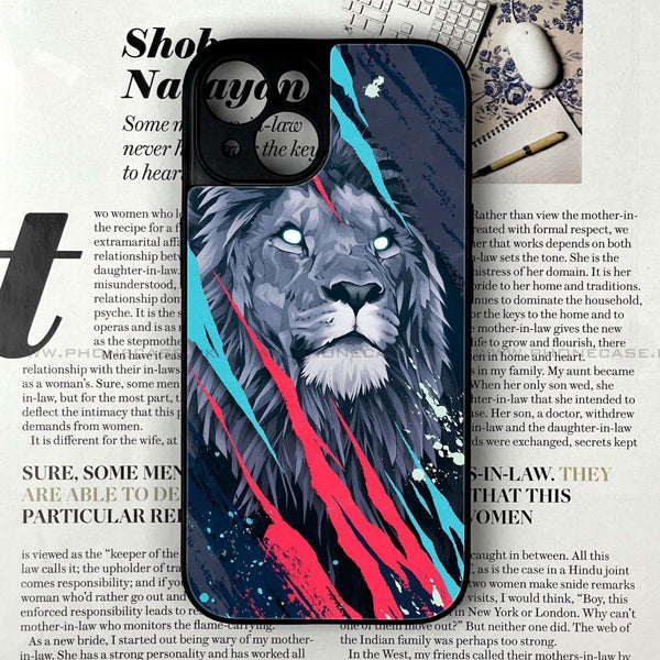 iPhone 14 - Abstract Animated Lion - Premium Printed Glass soft Bumper shock Proof Case