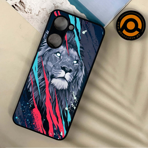 Vivo Y03 - Abstract Animated Lion -  Premium Printed Metal soft Bumper shock Proof Case