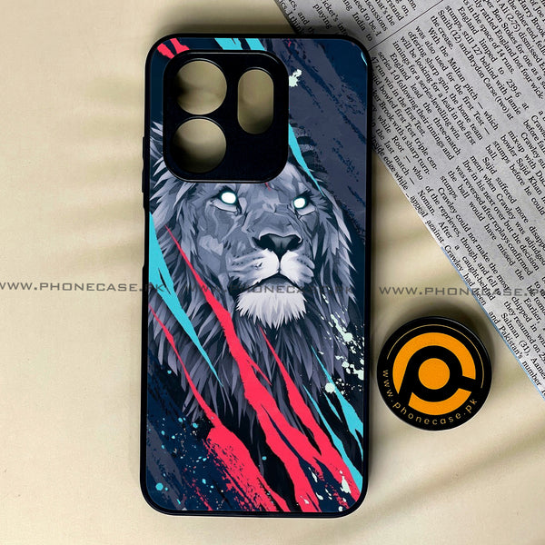 Infinix Hot 50i - Abstract Animated Lion - Premium Printed Glass soft Bumper Shock Proof Case