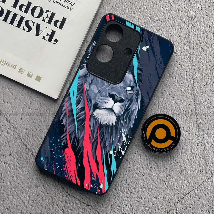 Realme Note 60x - Abstract Animated Lion - Premium Metal  Printed soft Bumper shock Proof Case