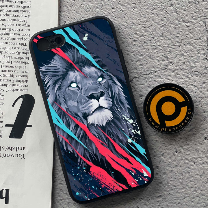 iPhone 7/8 - Abstract Animated Lion - Premium Metal  Printed soft Bumper shock Proof Case