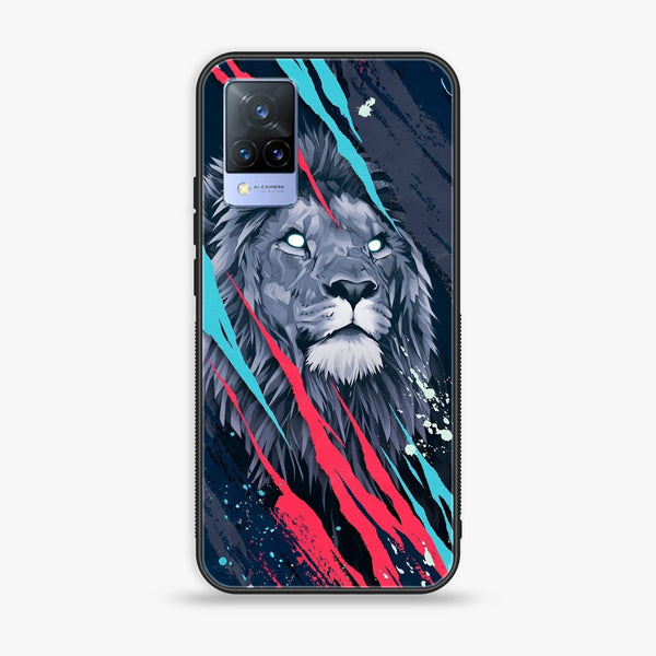 Vivo V21 - Abstract Animated Lion - Premium Printed Glass soft Bumper Shock Proof Case