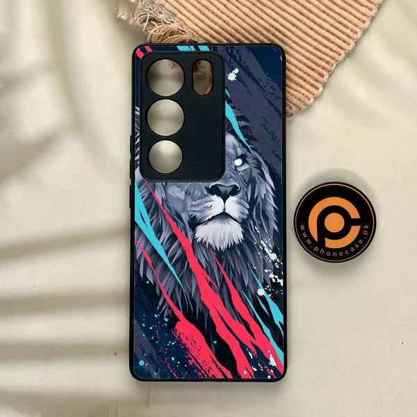 Vivo V29 - Abstract Animated Lion - Premium Printed Glass soft Bumper Shock Proof Case CS-47378