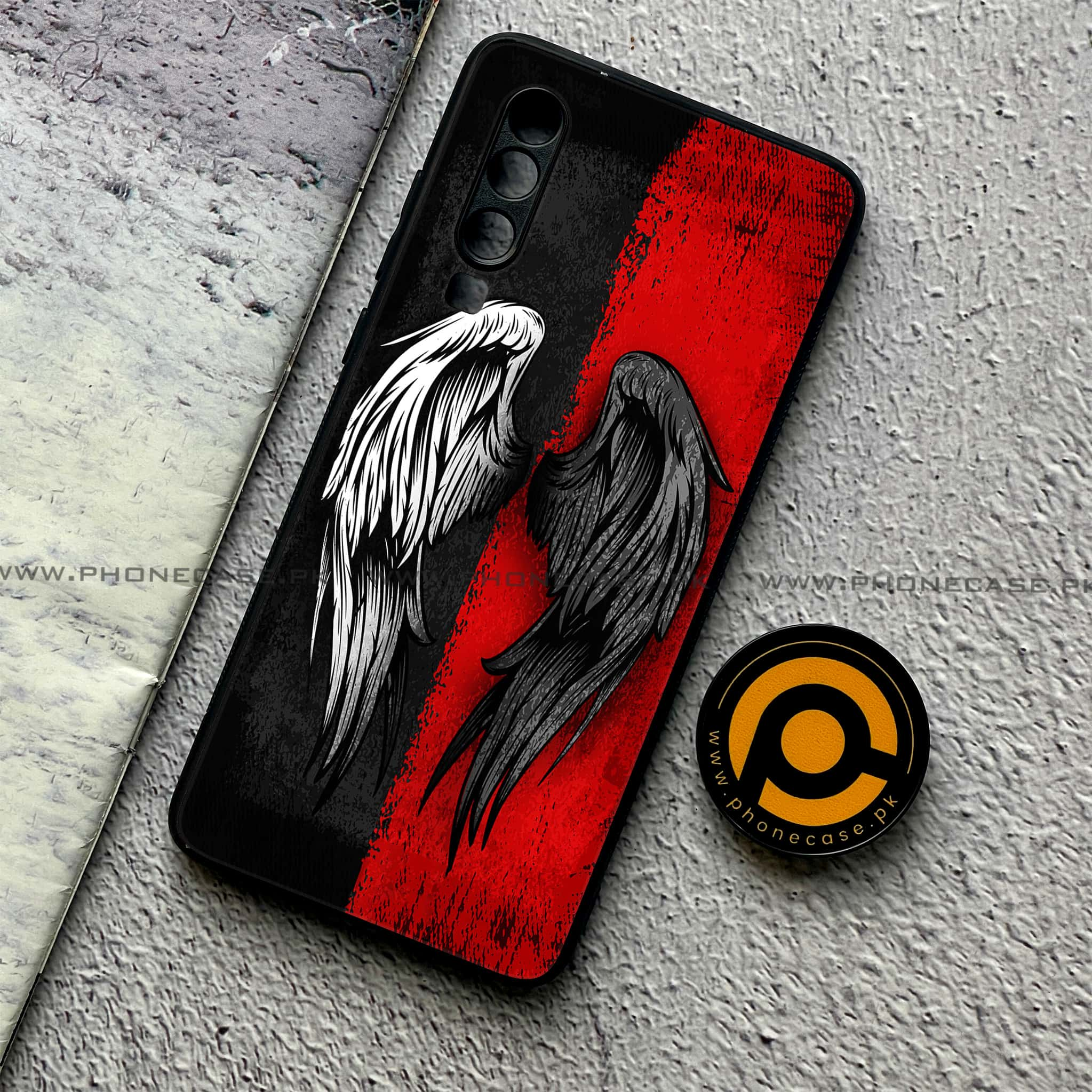 Huawei P30 - Angel Wings 2.0 Series - Premium Printed Glass soft Bumper shock Proof Case