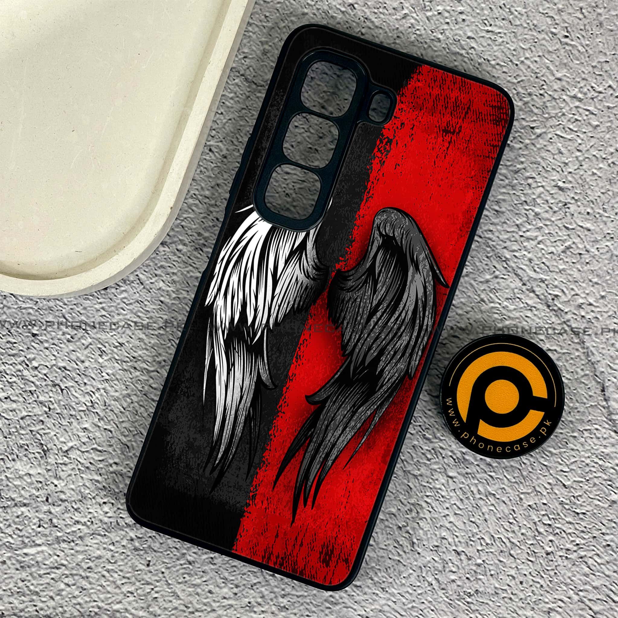 Infinix Hot 50 Pro - Angel Wings 2.0 Series - Premium Printed Glass soft Bumper shock Proof Case