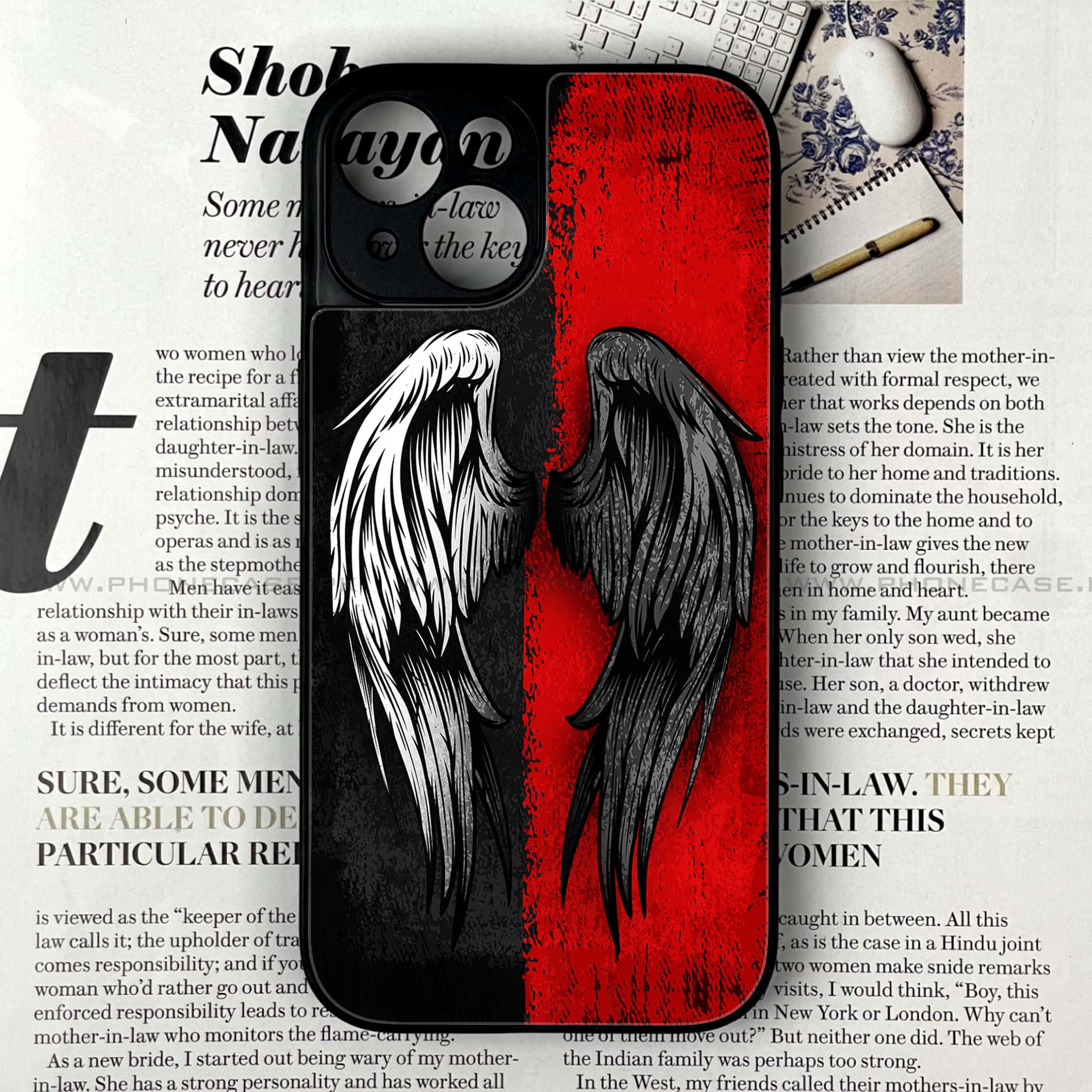 iPhone 15 - Angel Wings 2.0 Series - Premium Printed Glass soft Bumper shock Proof Case