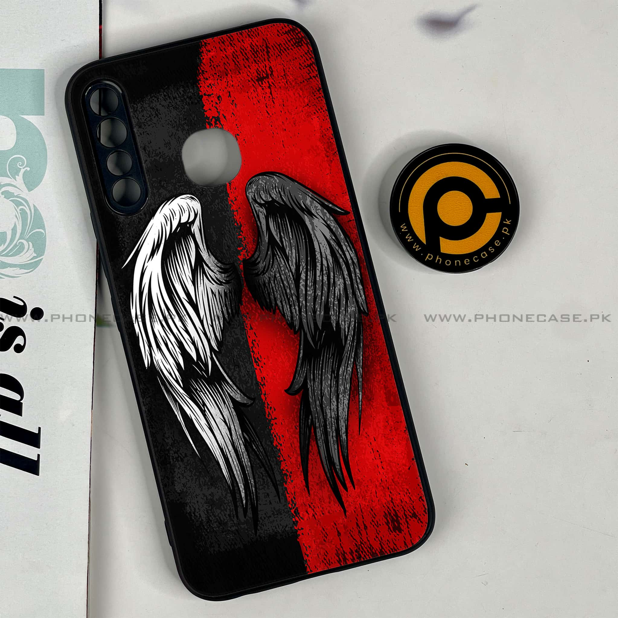 Infinix Hot 8 Lite - Angel Wings 2.0 Series - Premium Printed Glass soft Bumper shock Proof Case