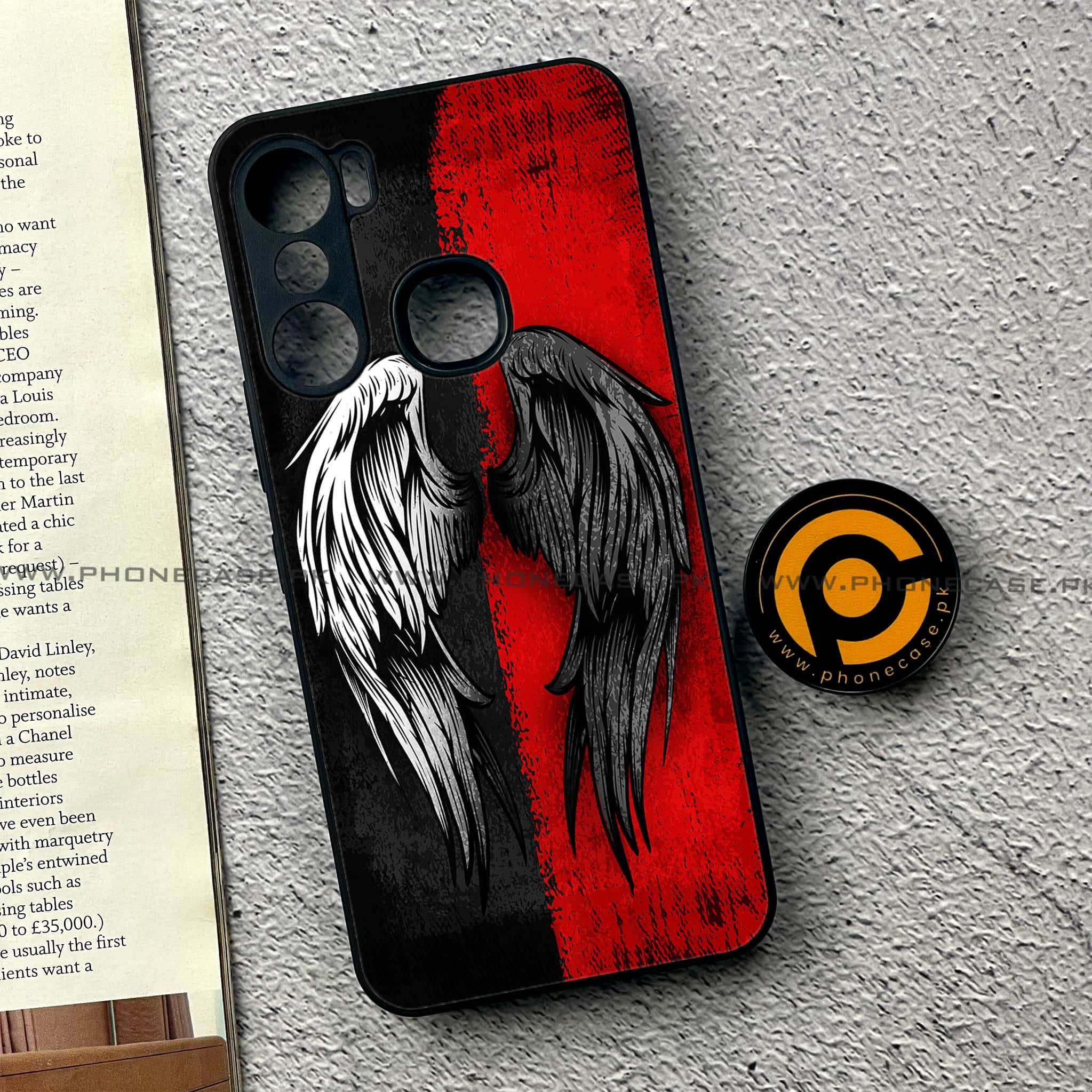 Infinix Hot 12 Pro - Angel Wings 2.0 Series - Premium Printed Glass soft Bumper shock Proof Case