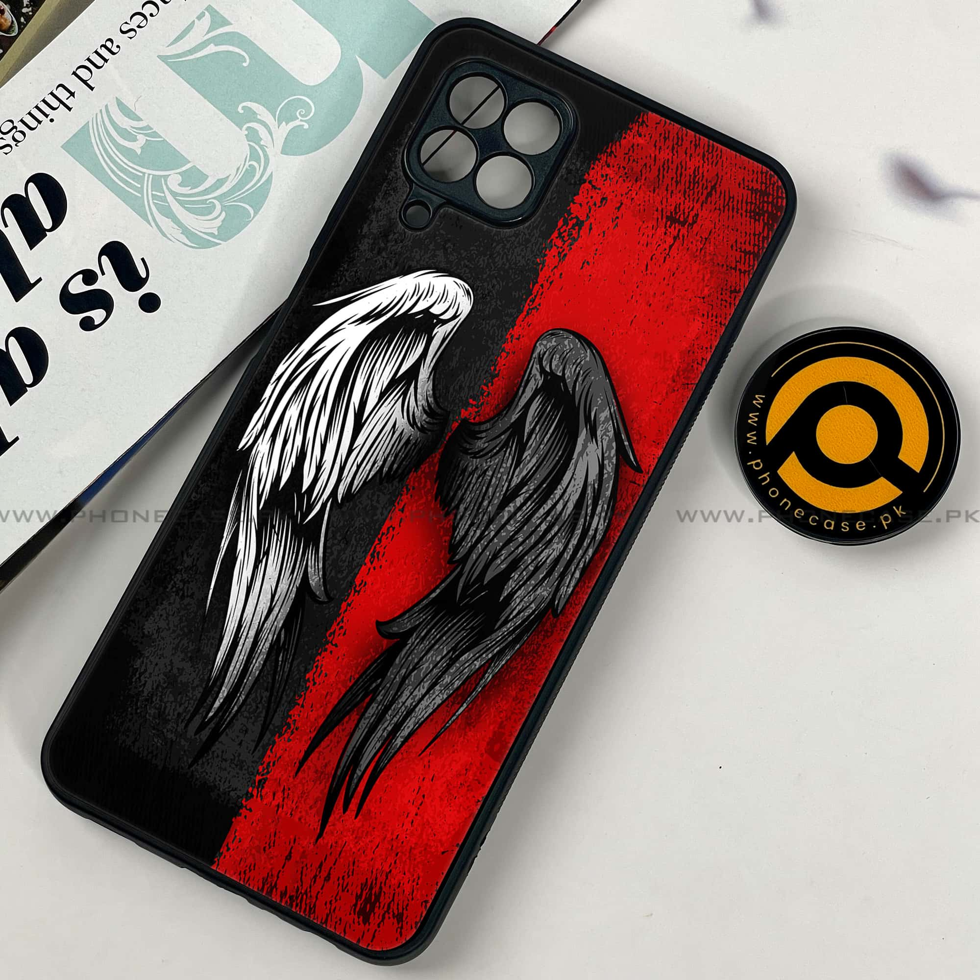 Samsung Galaxy A22 - Angel Wings 2.0 Series - Premium Printed Glass soft Bumper shock Proof Case