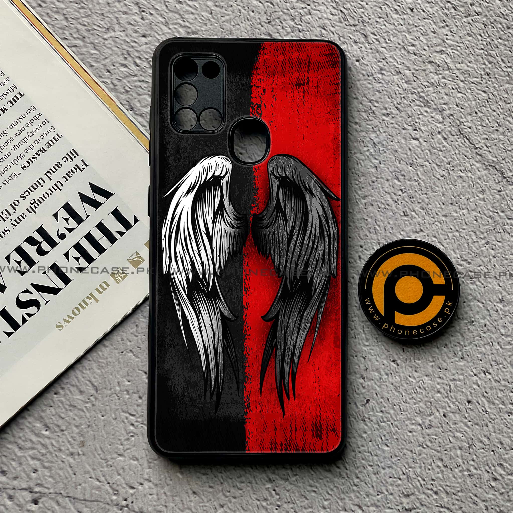 Samsung Galaxy A21s - Angel Wings 2.0 Series - Premium Printed Glass soft Bumper shock Proof Case