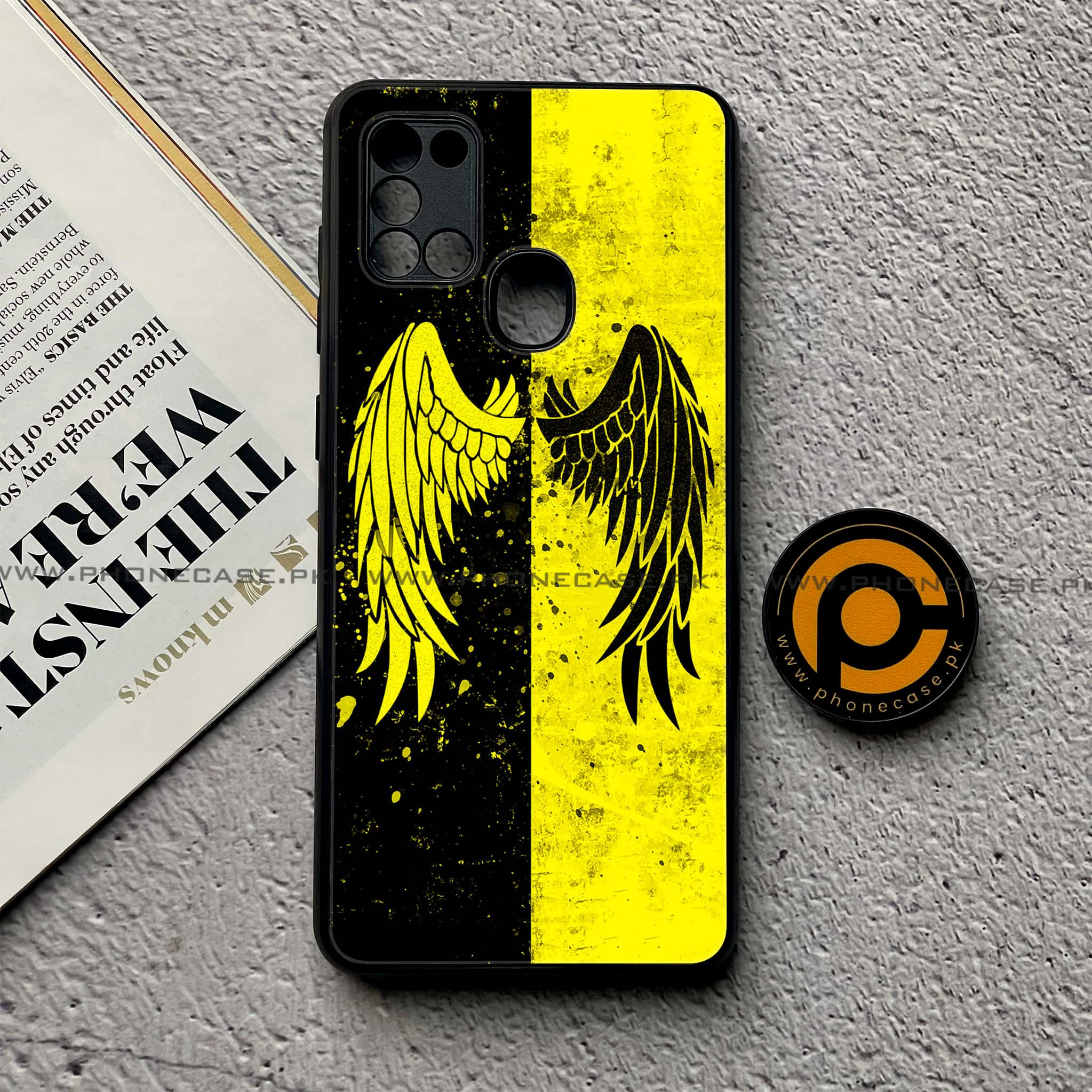 Samsung Galaxy A21s - Angel Wings 2.0 Series - Premium Printed Glass soft Bumper shock Proof Case