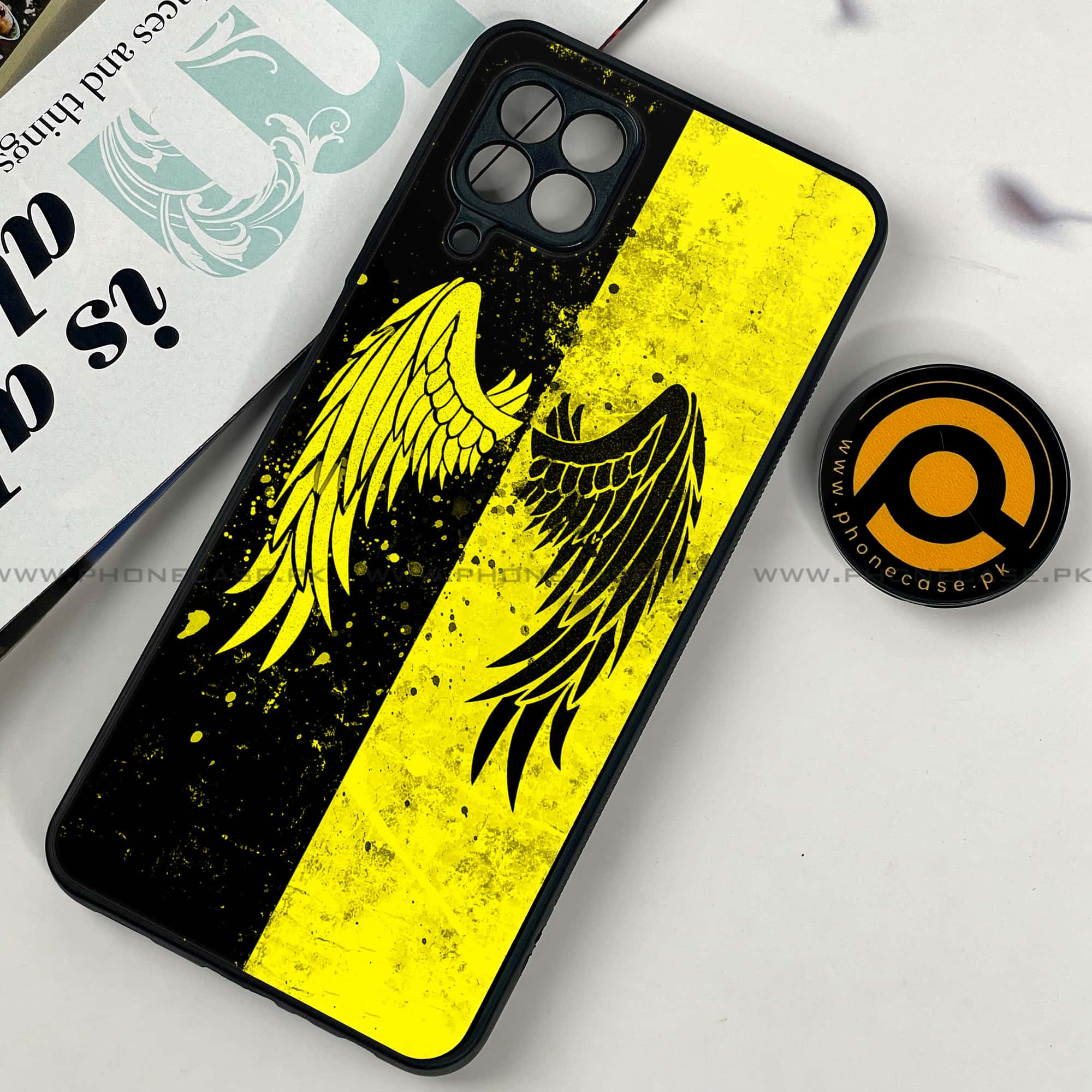 Samsung Galaxy A22 - Angel Wings 2.0 Series - Premium Printed Glass soft Bumper shock Proof Case