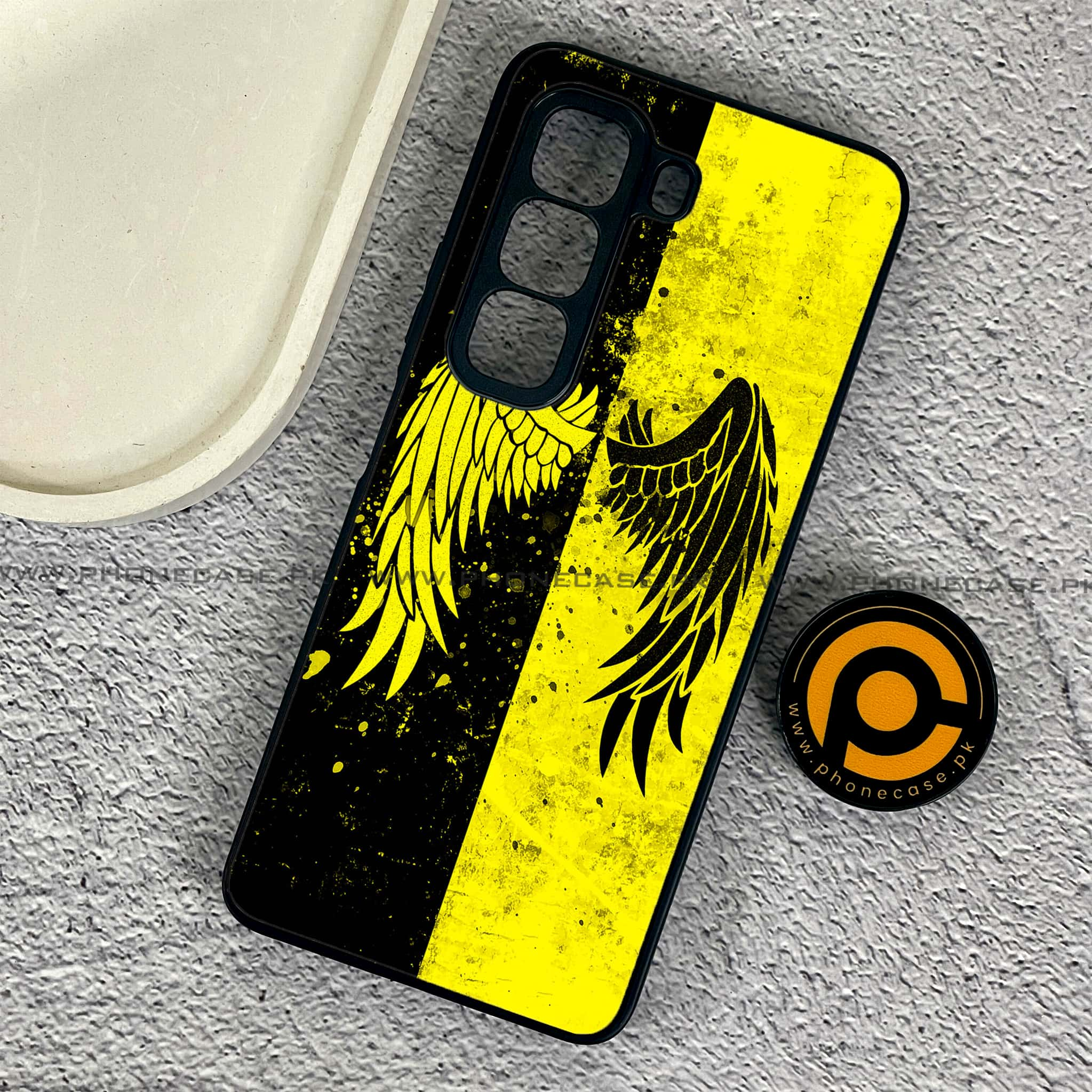 Infinix Hot 50 Pro - Angel Wings 2.0 Series - Premium Printed Glass soft Bumper shock Proof Case