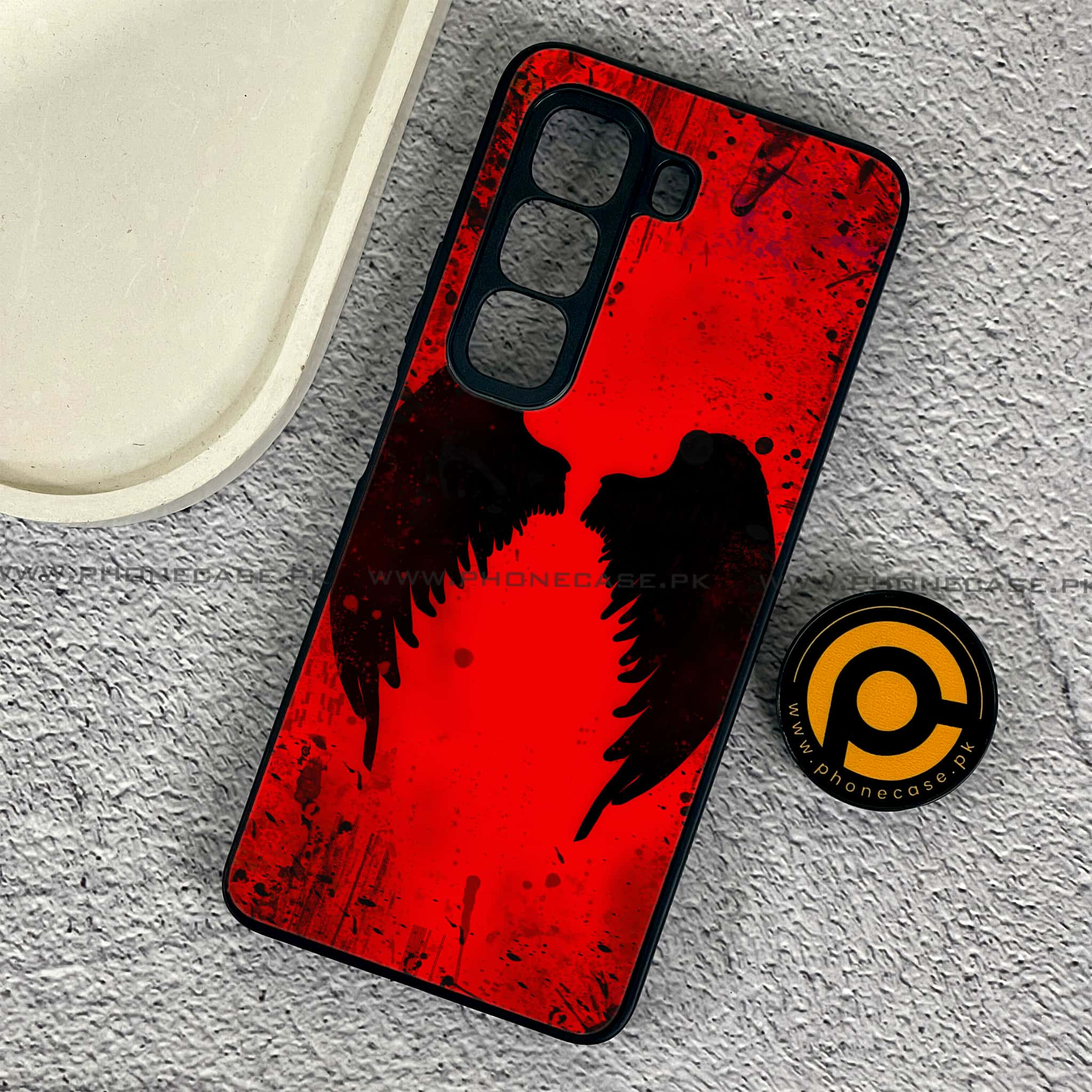 Infinix Hot 50 Pro - Angel Wings 2.0 Series - Premium Printed Glass soft Bumper shock Proof Case