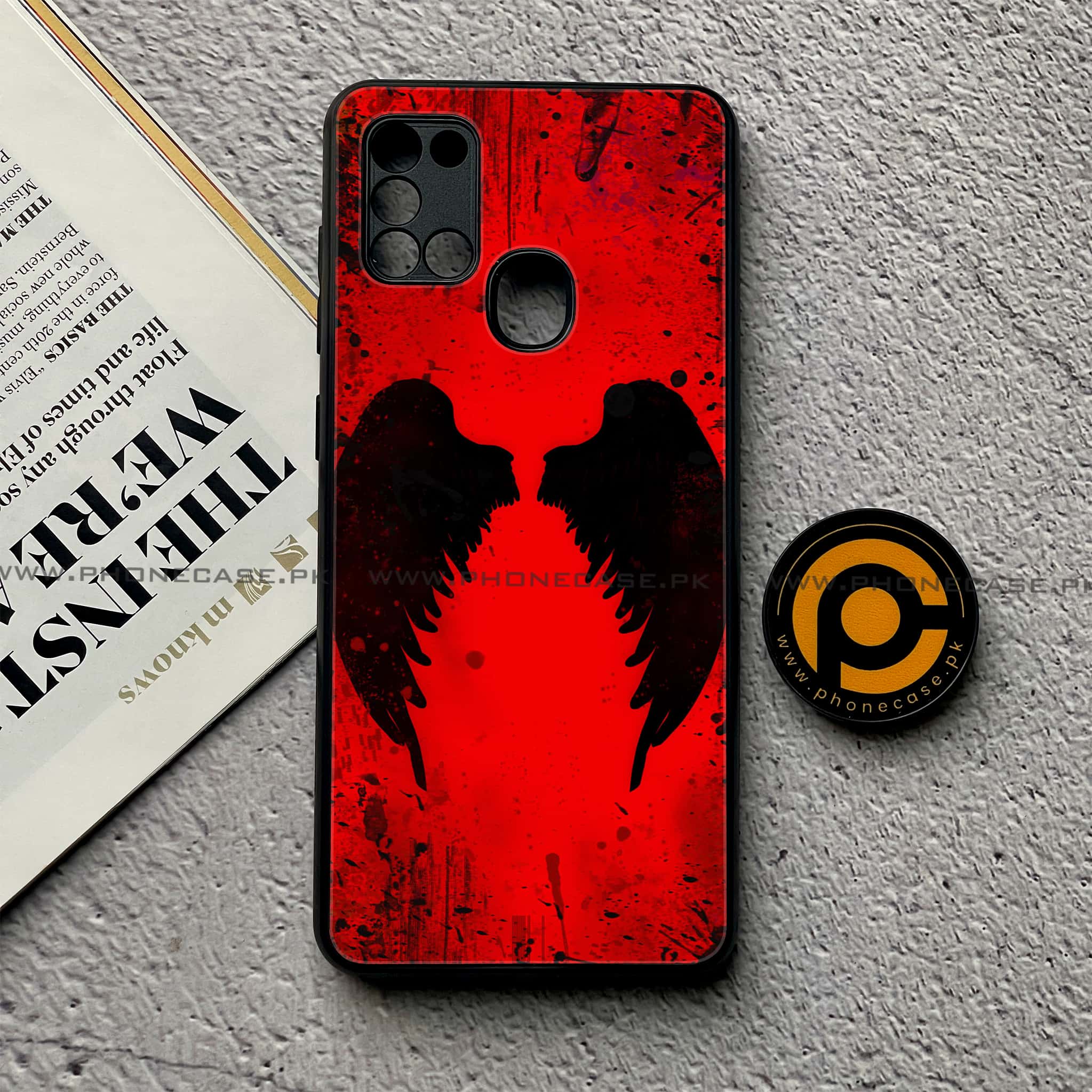 Samsung Galaxy A21s - Angel Wings 2.0 Series - Premium Printed Glass soft Bumper shock Proof Case
