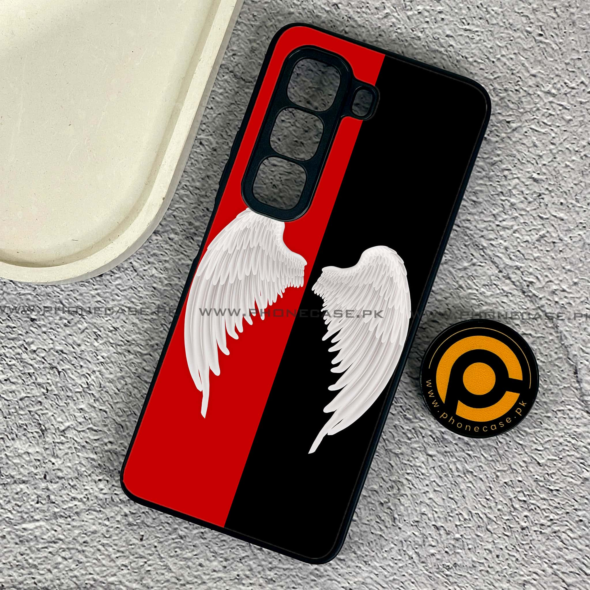 Infinix Hot 50 Pro - Angel Wings 2.0 Series - Premium Printed Glass soft Bumper shock Proof Case