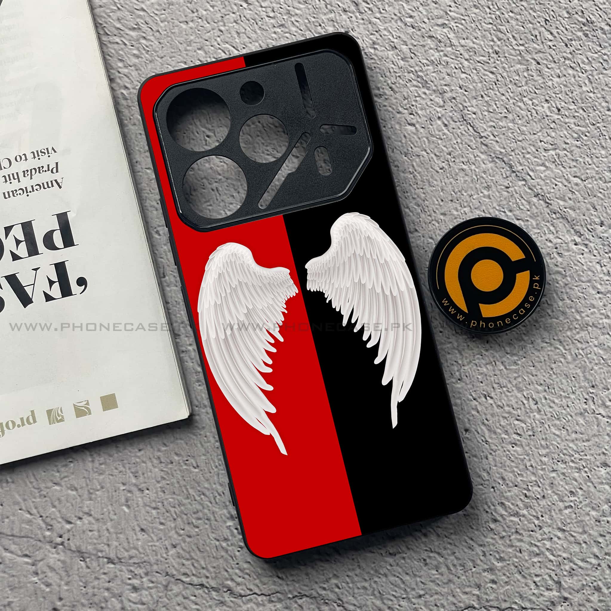 Tecno Pova 6 - Angel Wings 2.0 Series - Premium Printed Glass soft Bumper shock Proof Case