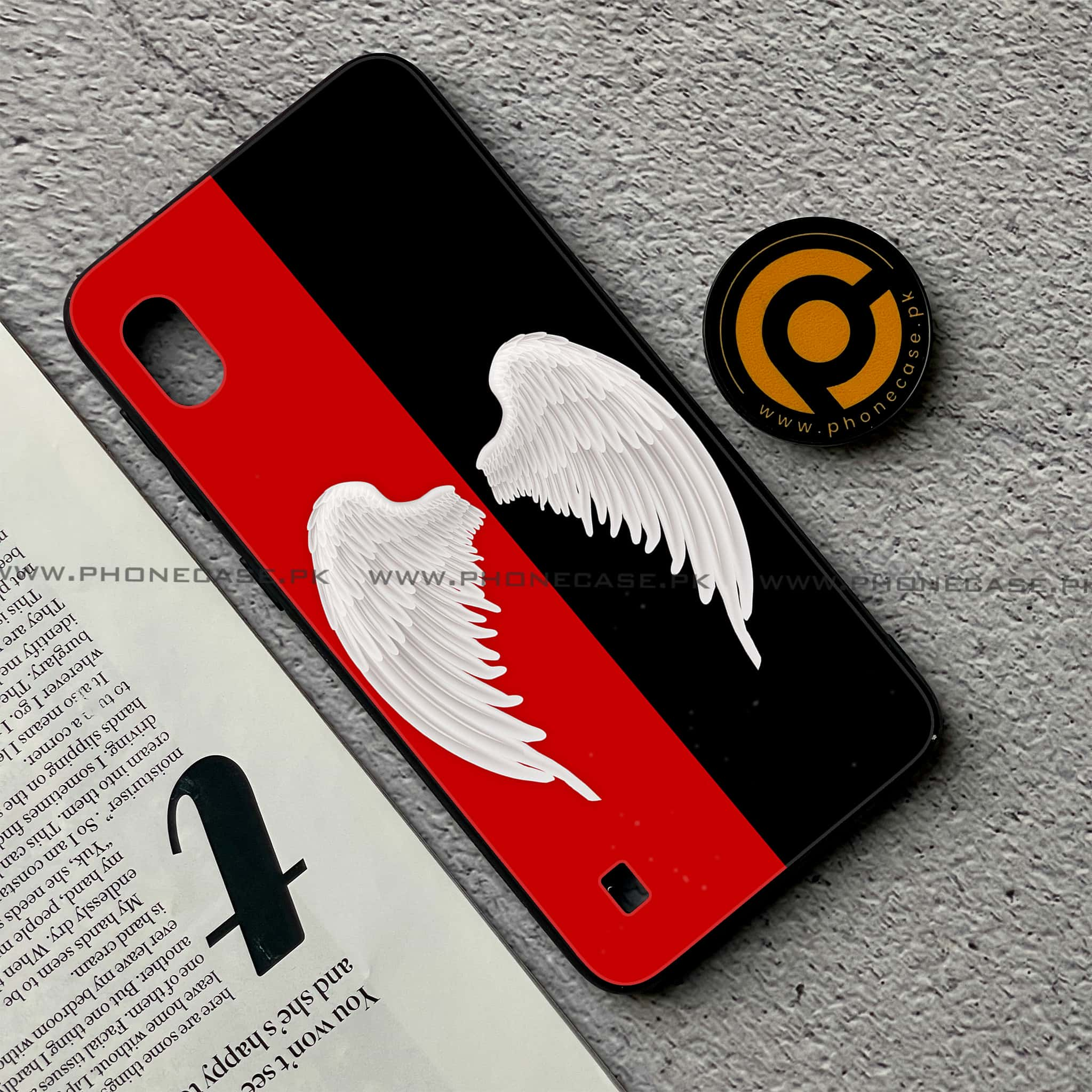 Samsung Galaxy A10 - Angel Wings 2.0 Series - Premium Printed Glass soft Bumper shock Proof Case