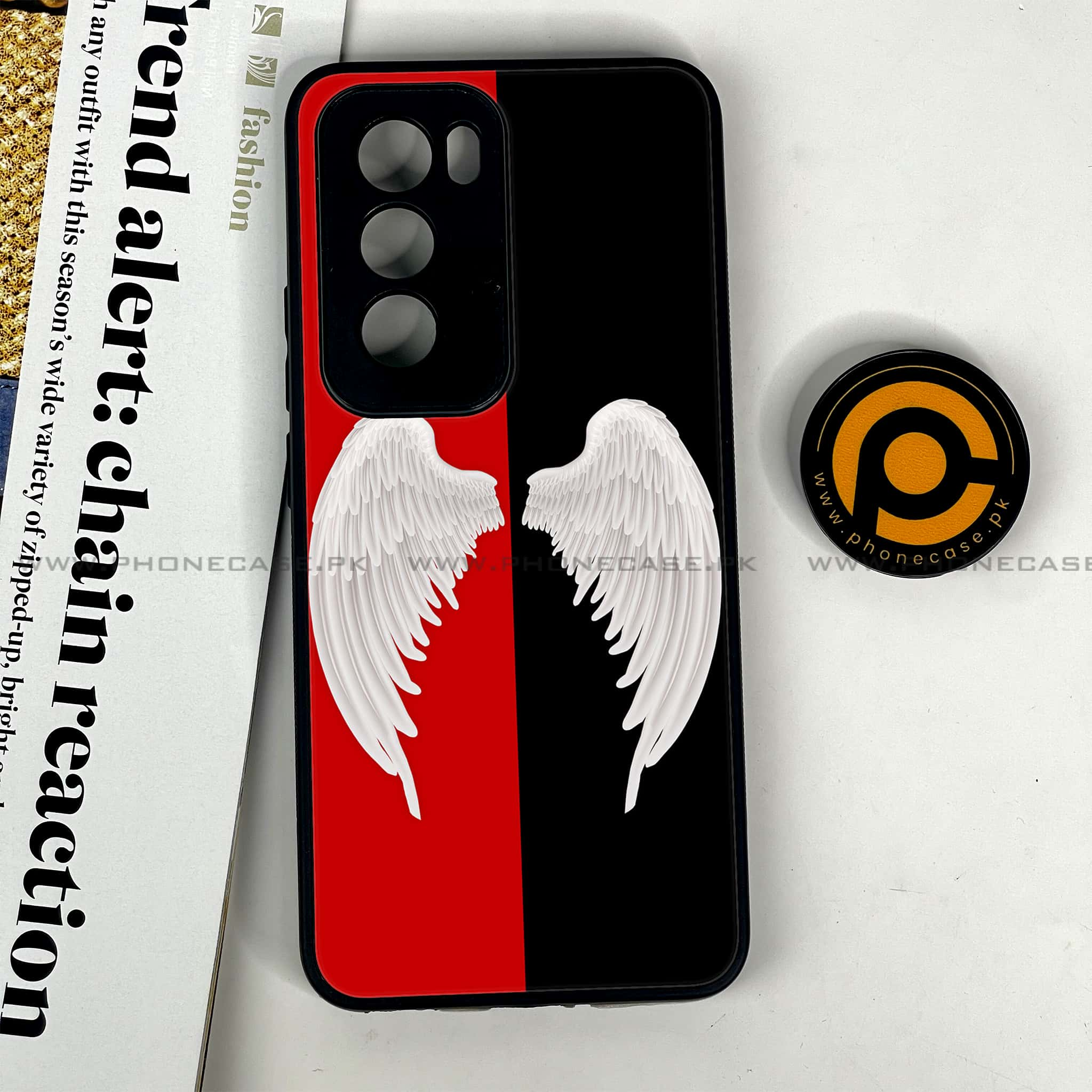 Oppo Reno 12 5G - Angel Wings 2.0 Series - Premium Printed Glass soft Bumper shock Proof Case