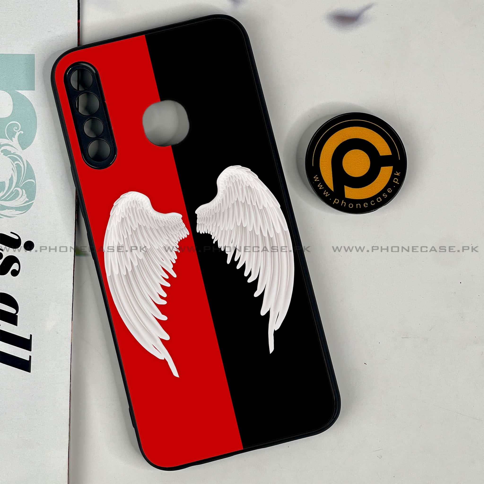 Infinix Hot 8 Lite - Angel Wings 2.0 Series - Premium Printed Glass soft Bumper shock Proof Case