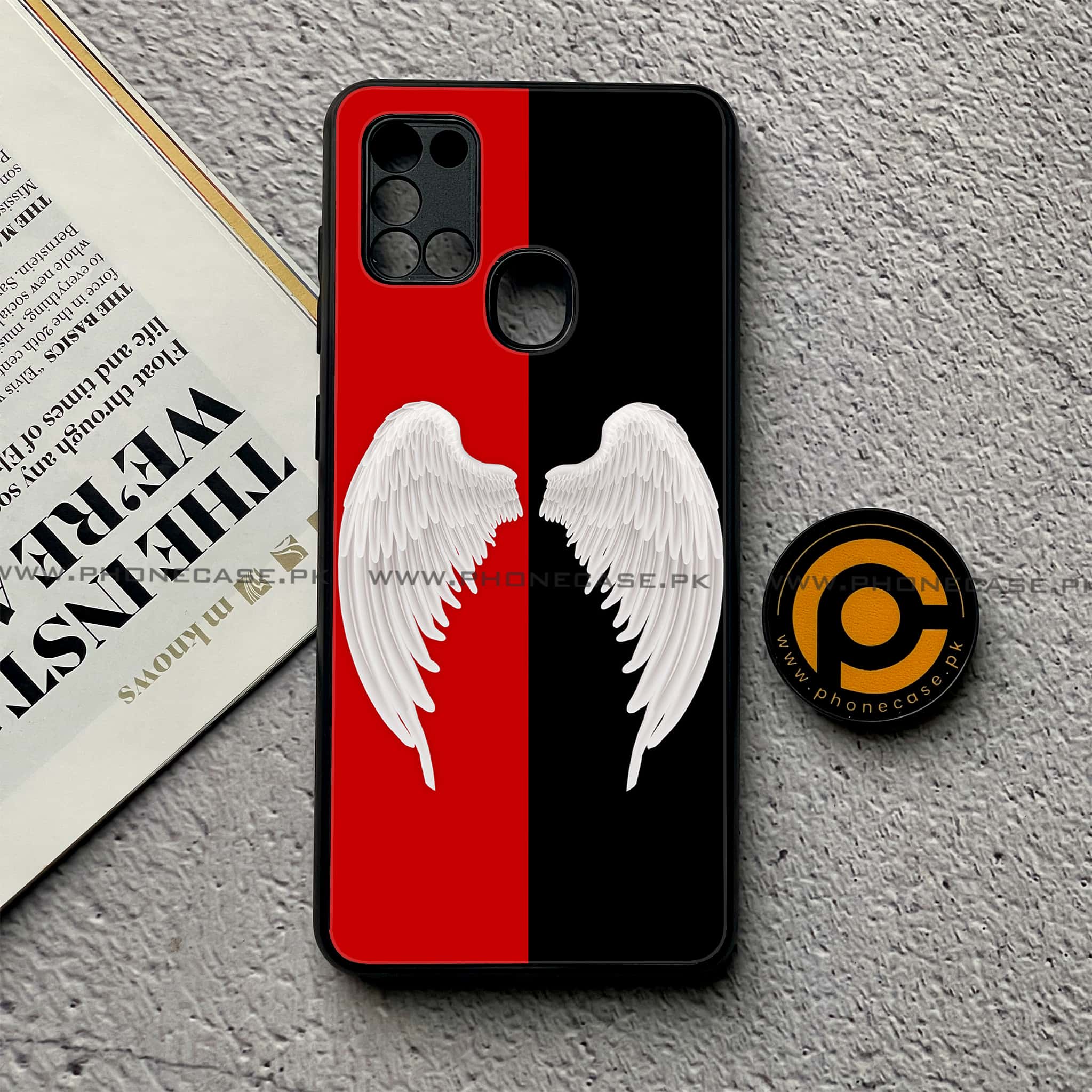 Samsung Galaxy A21s - Angel Wings 2.0 Series - Premium Printed Glass soft Bumper shock Proof Case