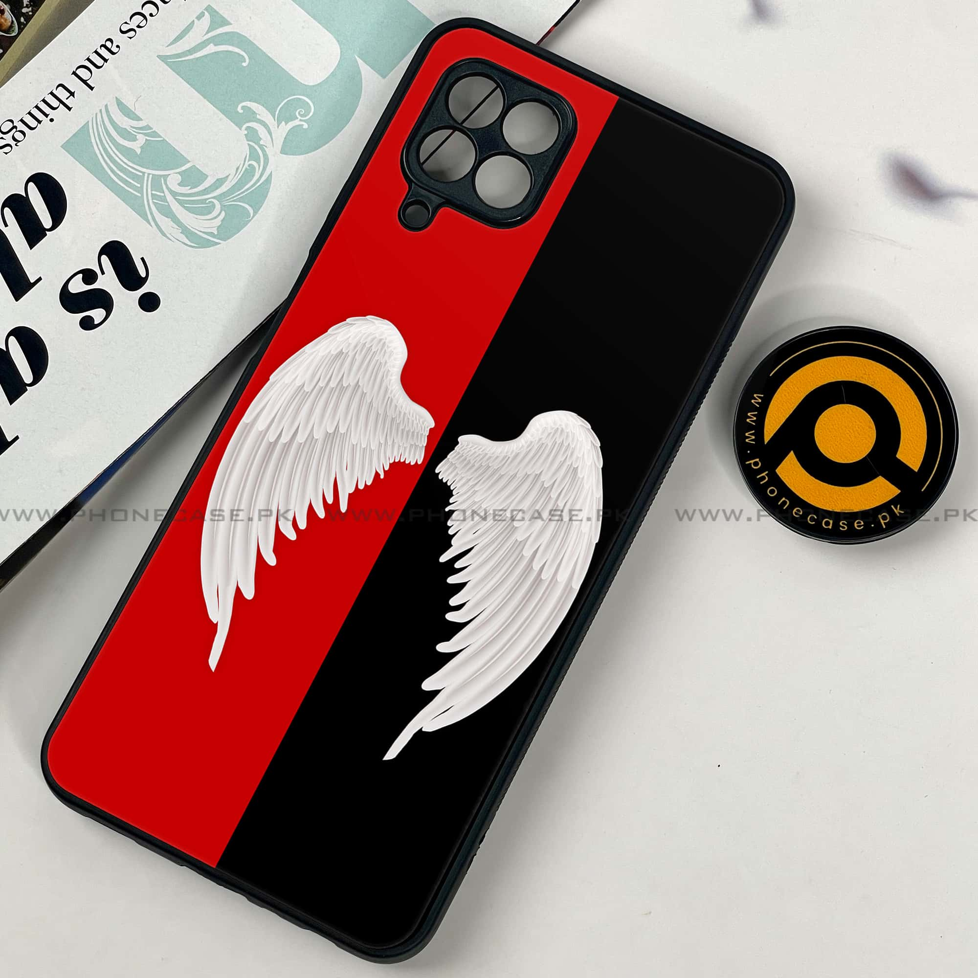 Samsung Galaxy A22 - Angel Wings 2.0 Series - Premium Printed Glass soft Bumper shock Proof Case