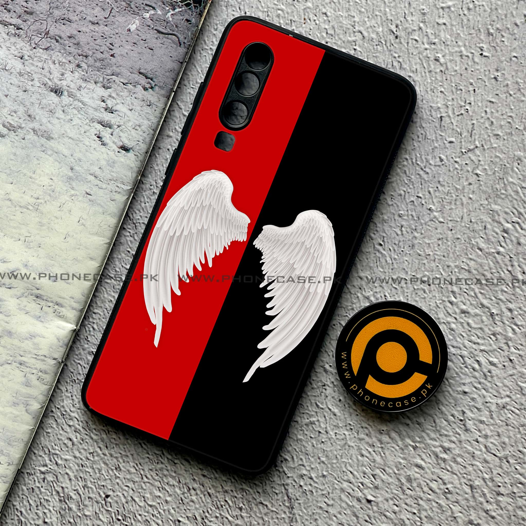 Huawei P30 - Angel Wings 2.0 Series - Premium Printed Glass soft Bumper shock Proof Case