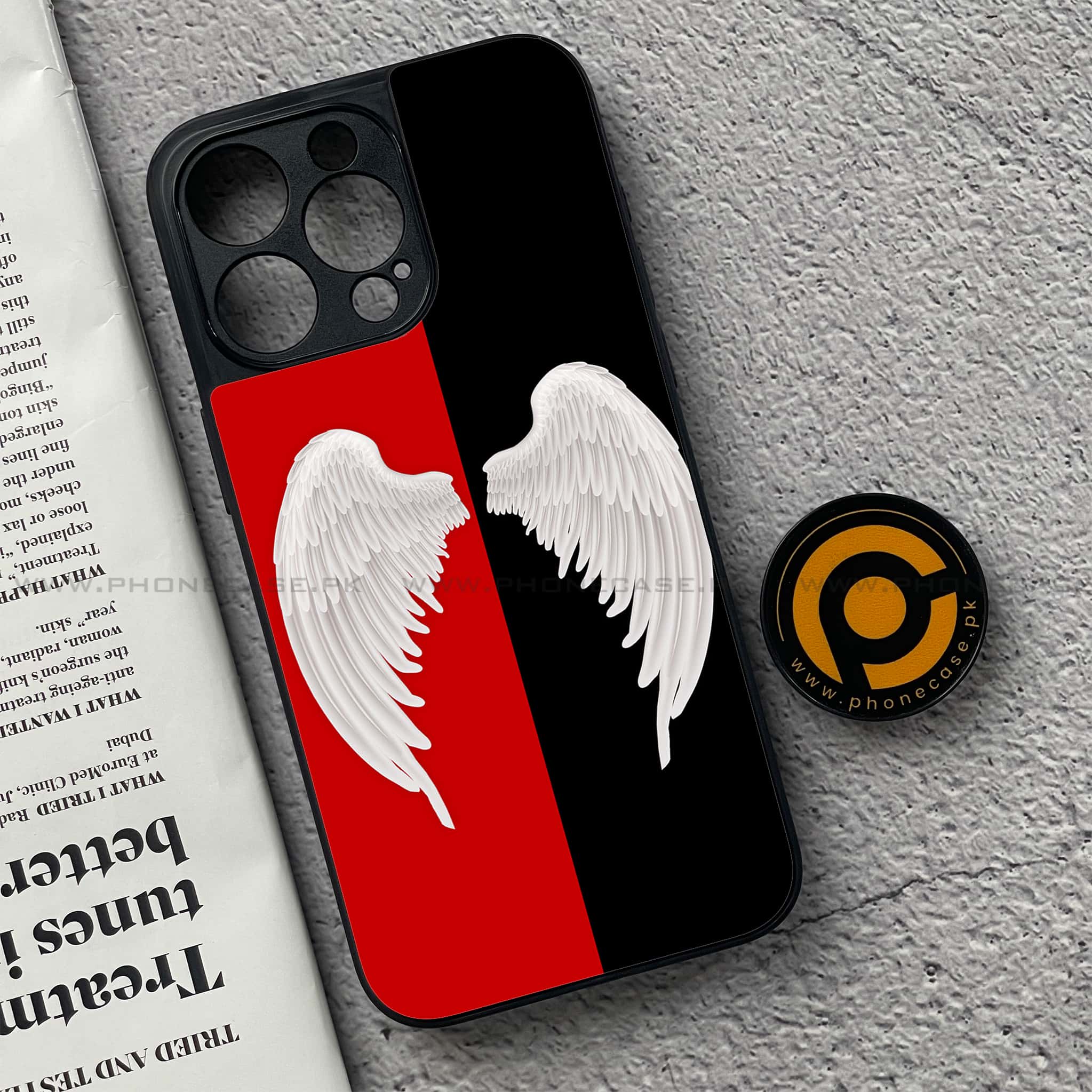 iPhone 15 Pro - Angel Wings 2.0 Series - Premium Printed Glass soft Bumper shock Proof Case