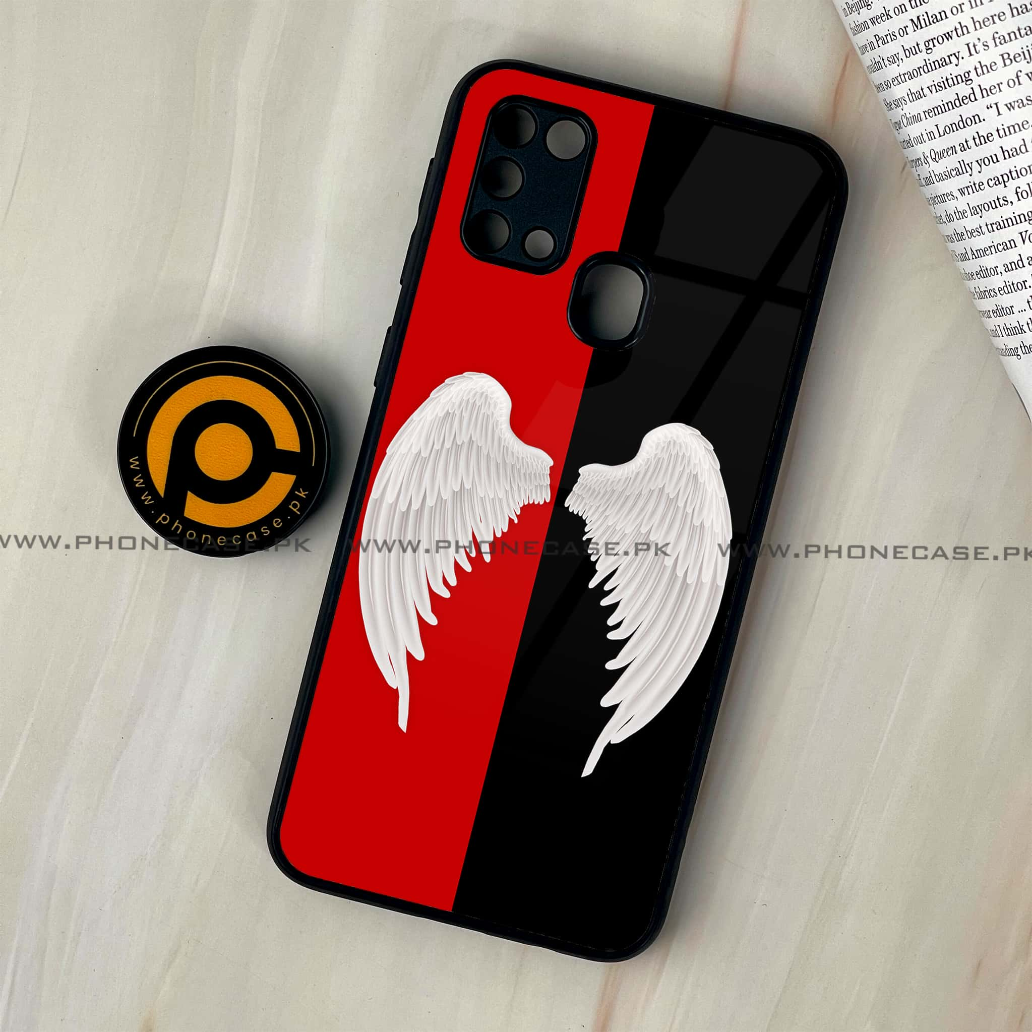 Galaxy M31 - Angel Wings 2.0 Series - Premium Printed Glass soft Bumper shock Proof Case