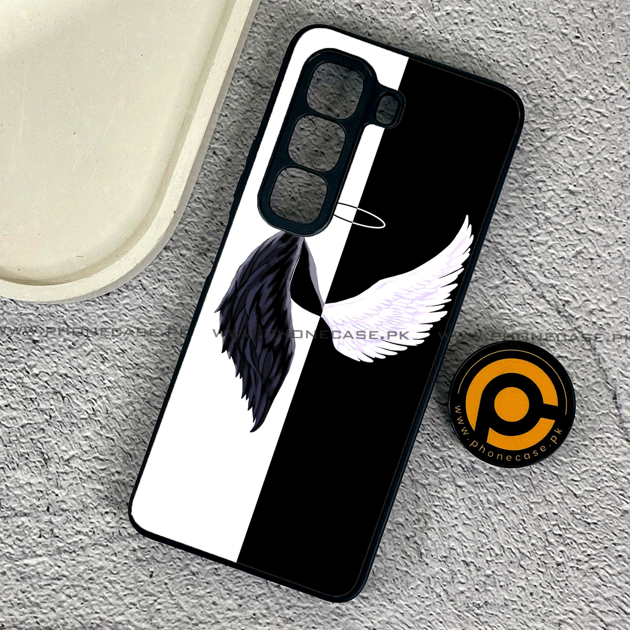 Infinix Hot 50 Pro - Angel Wings 2.0 Series - Premium Printed Glass soft Bumper shock Proof Case