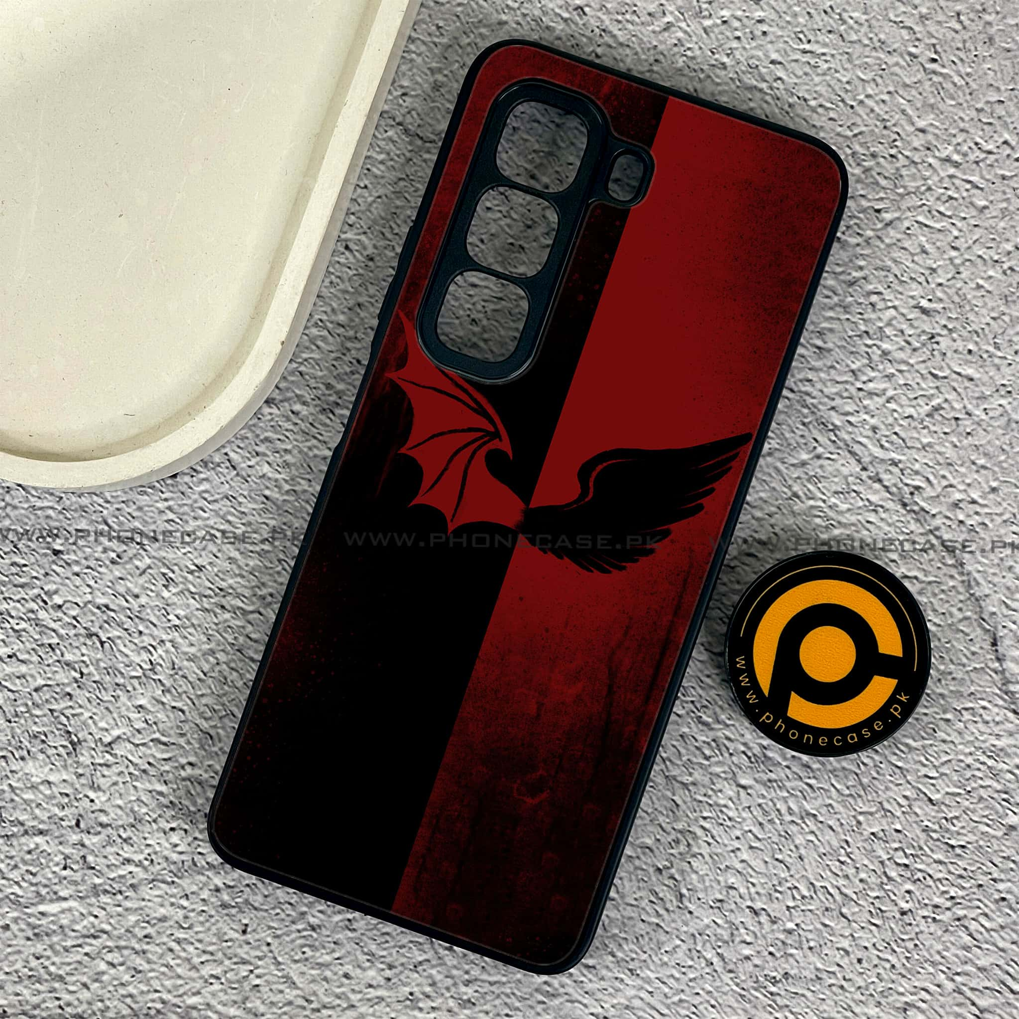 Infinix Hot 50 Pro - Angel Wings 2.0 Series - Premium Printed Glass soft Bumper shock Proof Case