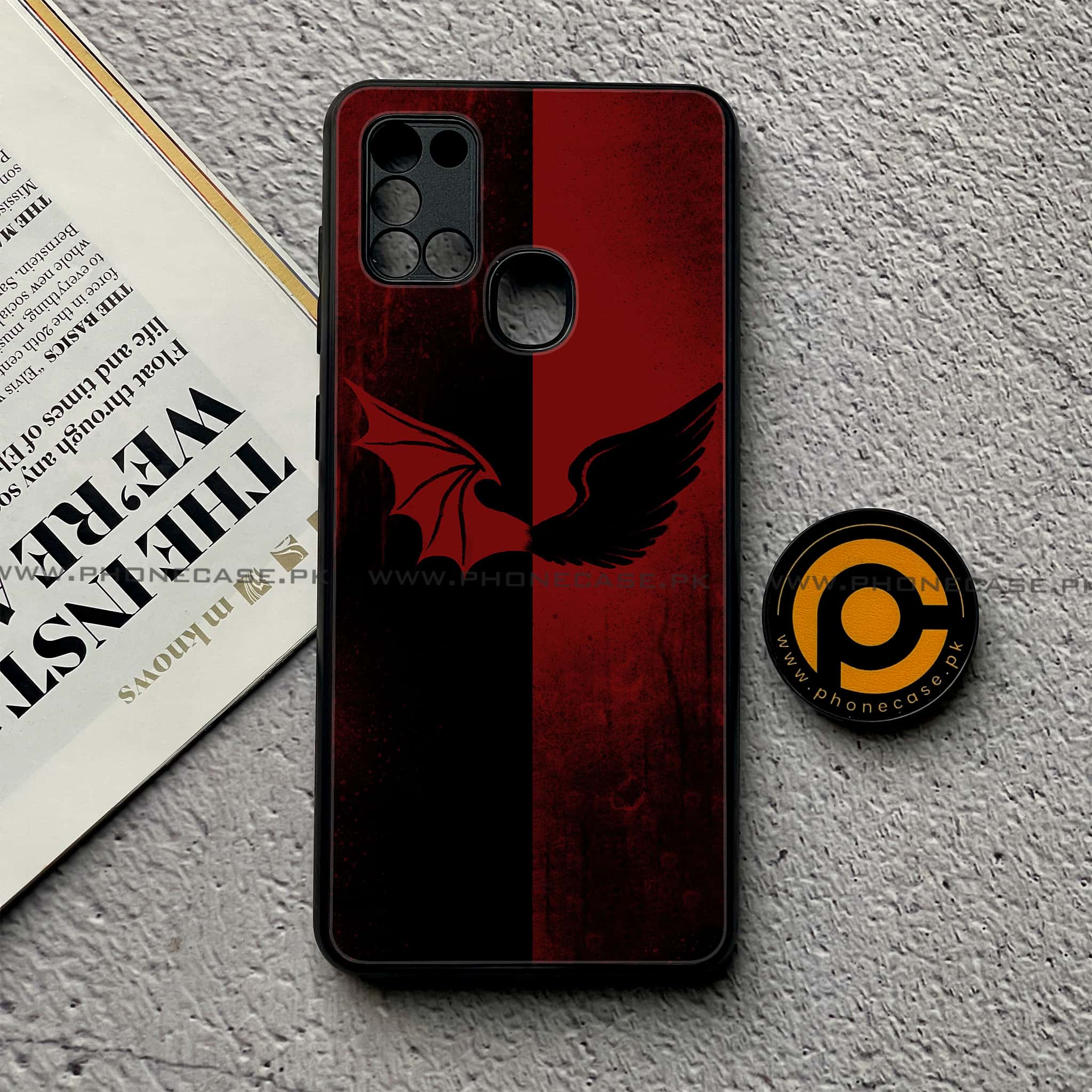 Samsung Galaxy A21s - Angel Wings 2.0 Series - Premium Printed Glass soft Bumper shock Proof Case