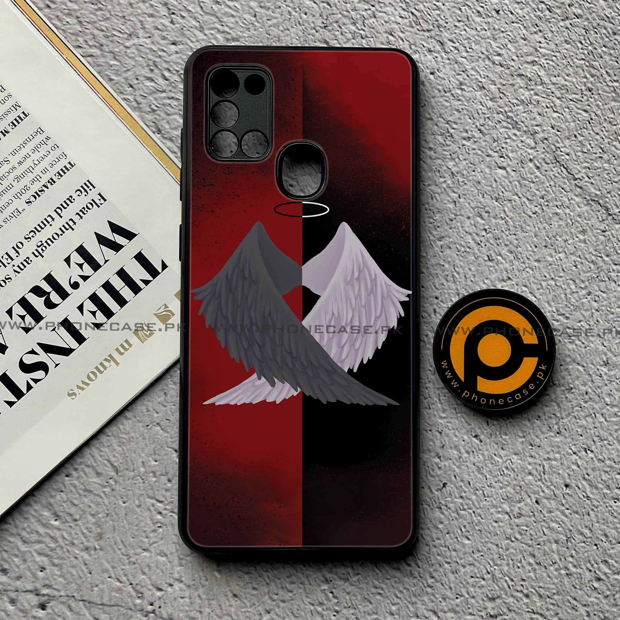 Samsung Galaxy A21s - Angel Wings 2.0 Series - Premium Printed Glass soft Bumper shock Proof Case