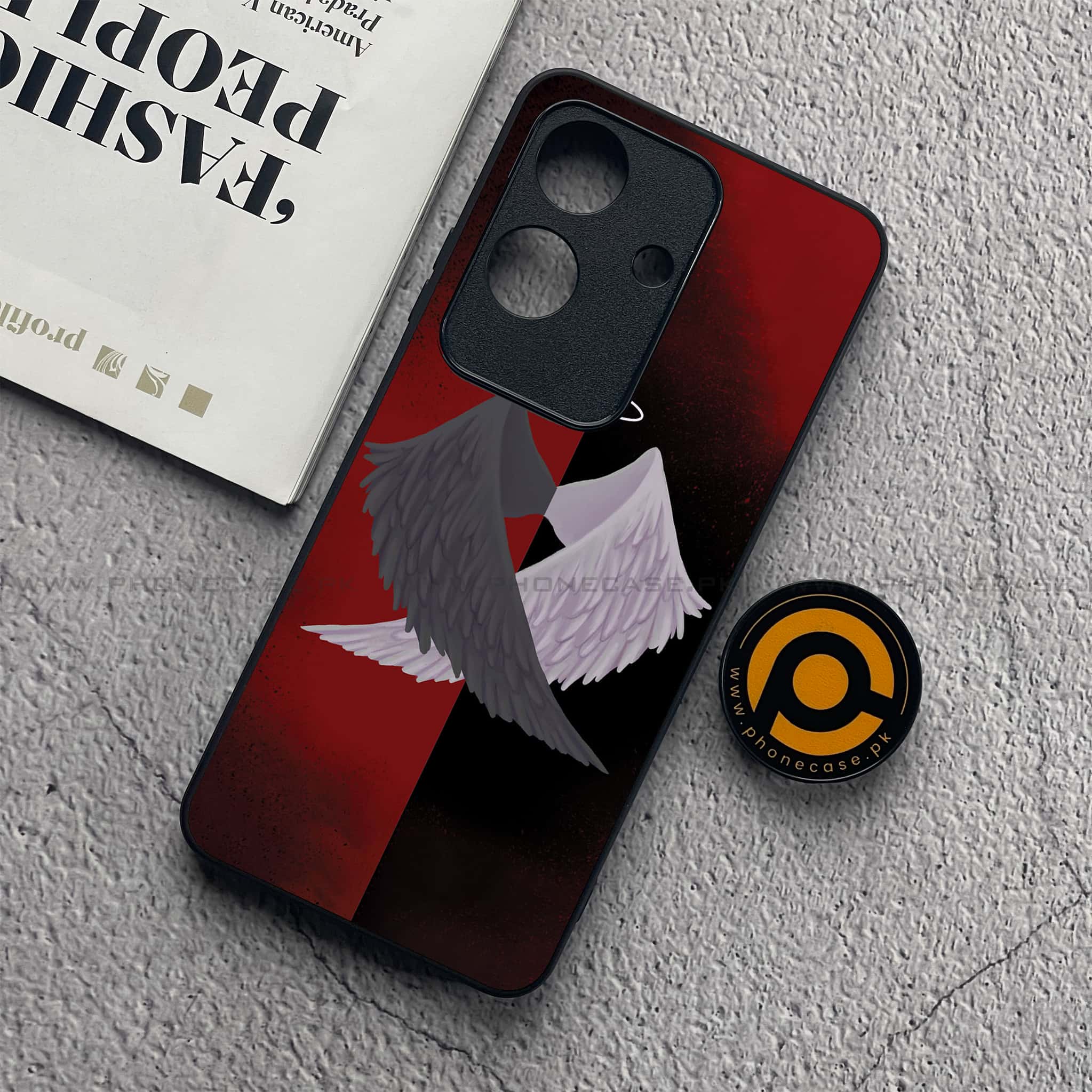 Realme Note 60x - Angel Wings 2.0 Series - Premium Printed Glass soft Bumper shock Proof Case