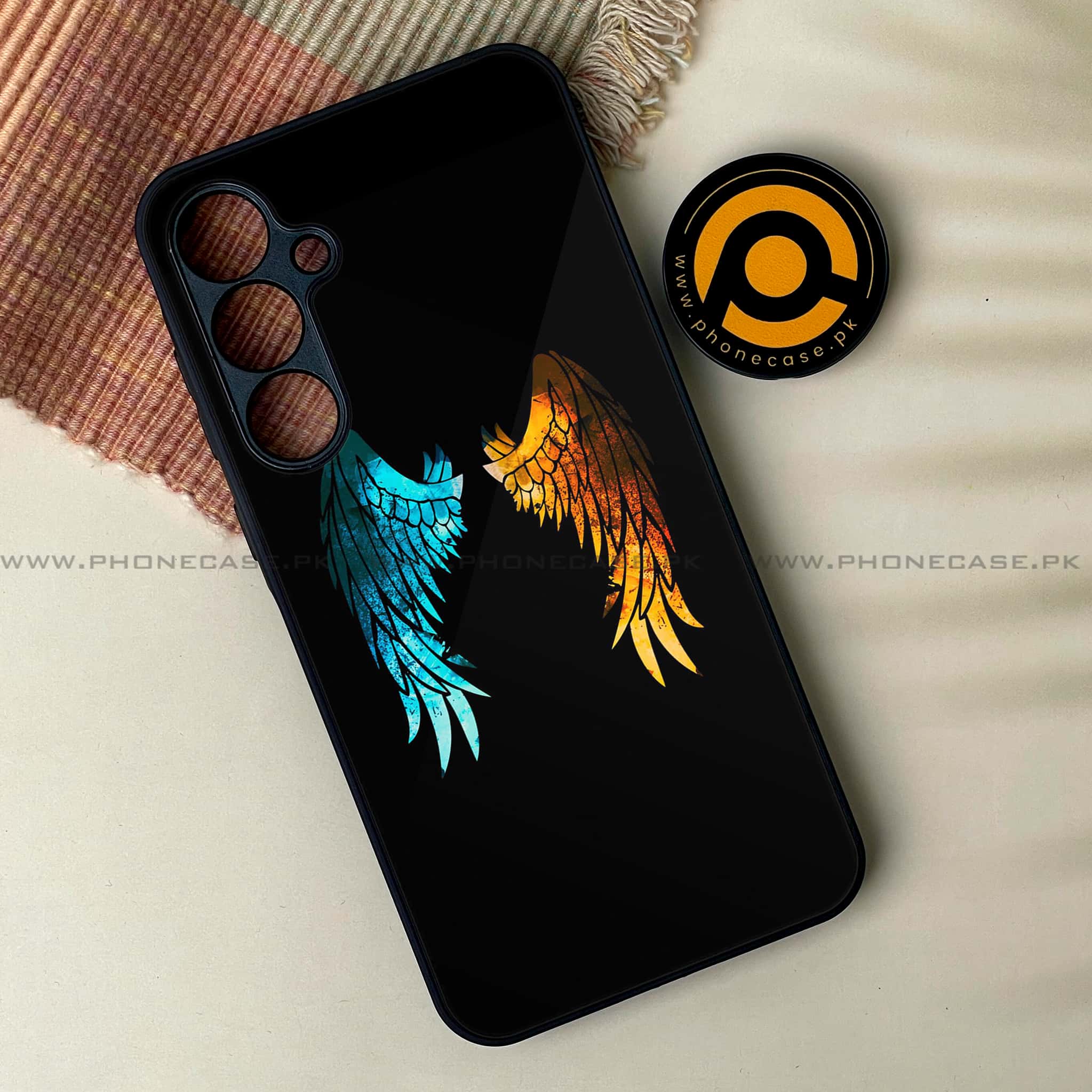 Samsung Galaxy A34 - Angel Wings 2.0 Series - Premium Printed Glass soft Bumper shock Proof Case