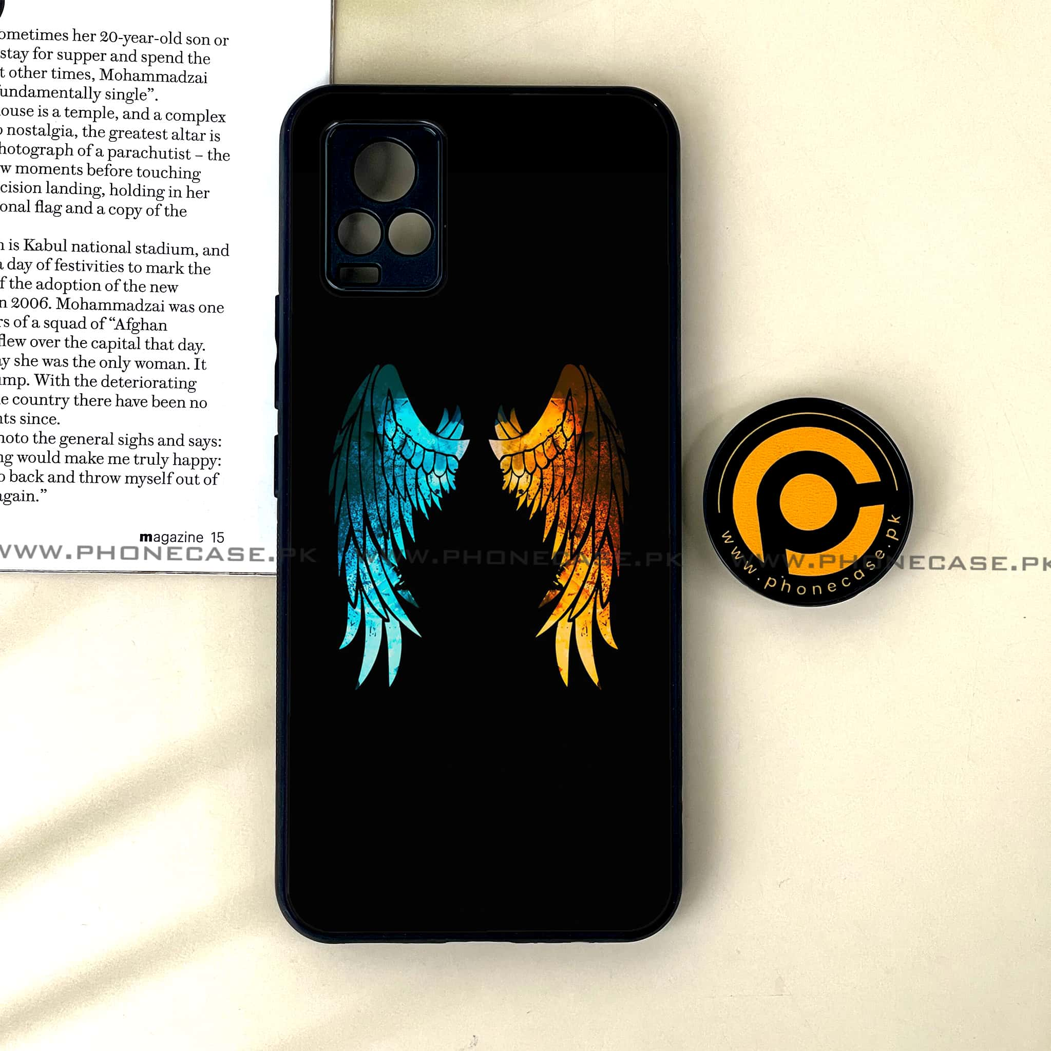 Vivo V20 - Angel Wings 2.0  Series - Premium Printed Glass soft Bumper shock Proof Case