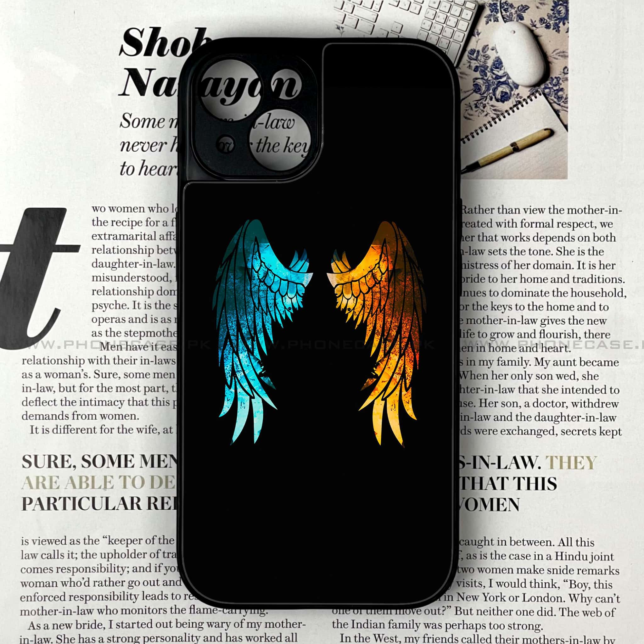 iPhone 15 - Angel Wings 2.0 Series - Premium Printed Glass soft Bumper shock Proof Case