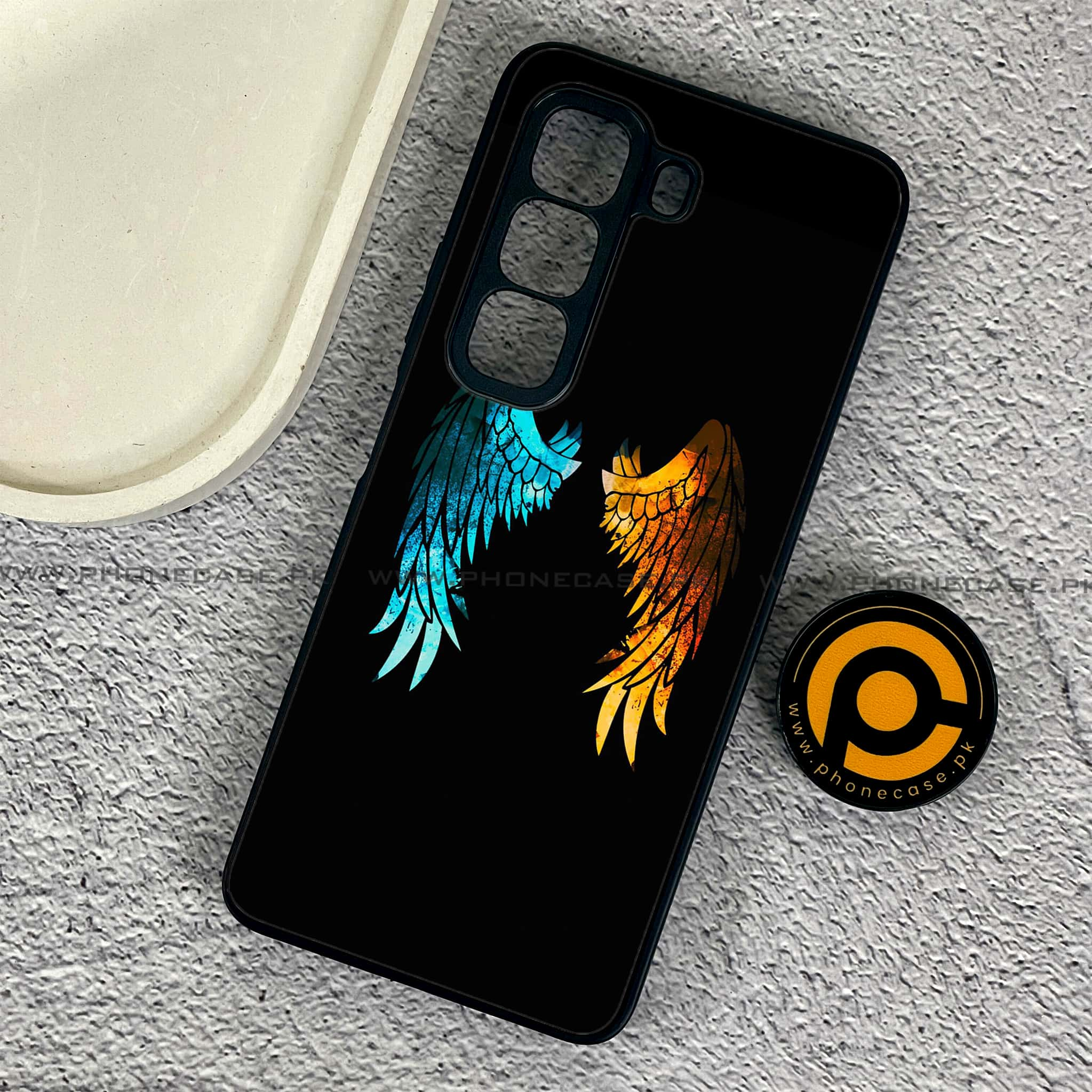 Infinix Hot 50 Pro - Angel Wings 2.0 Series - Premium Printed Glass soft Bumper shock Proof Case